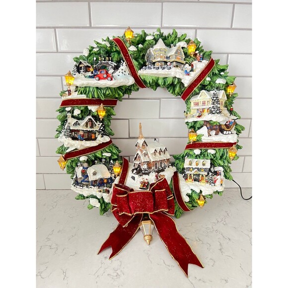 Thomas Kinkade Illuminated "Christmas Village" Wreath - Picture 1 of 12